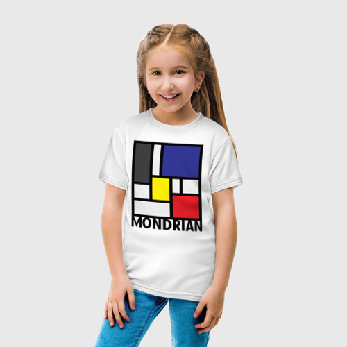 Детская футболка хлопок с принтом Пит Мондриан  - композиция из прямых линий, вид сбоку #3
