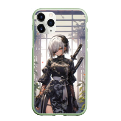 Чехол для iPhone 11 Pro Max матовый Nier Automata девушка с мечами