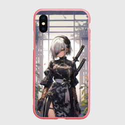 Чехол для iPhone XS Max матовый Nier Automata девушка с мечами