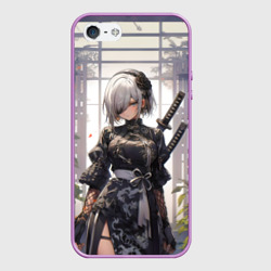 Чехол для iPhone 5/5S матовый Nier Automata девушка с мечами
