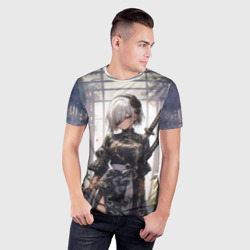 Мужская футболка 3D Slim Nier Automata девушка с мечами - фото 2