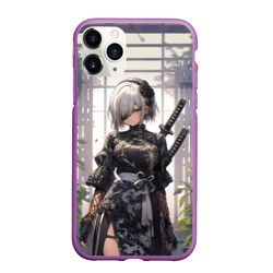 Чехол для iPhone 11 Pro Max матовый Nier Automata девушка с мечами