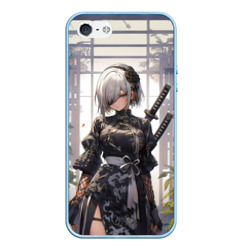 Чехол для iPhone 5/5S матовый Nier Automata девушка с мечами