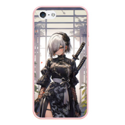 Чехол для iPhone 5/5S матовый Nier Automata девушка с мечами