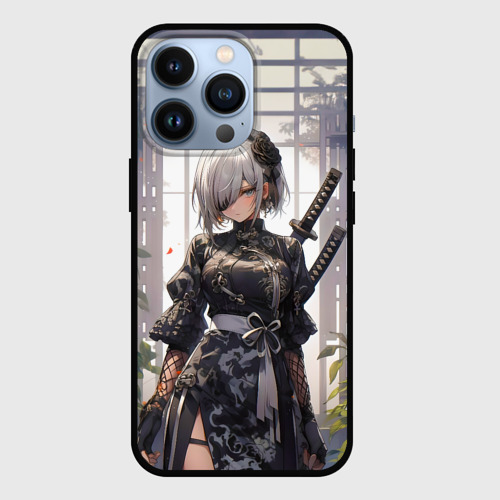 Чехол для iPhone 13 Pro Nier Automata девушка с мечами, цвет черный