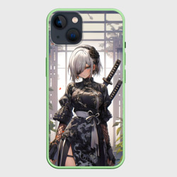 Чехол для iPhone 14 Nier Automata девушка с мечами
