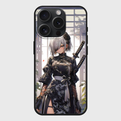 Чехол силиконовый для Apple iPhone 15 Pro матовый Nier Automata девушка с мечами