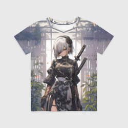 Детская футболка 3D Nier Automata девушка с мечами