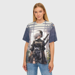 Женская футболка oversize 3D Nier Automata девушка с мечами - фото 2