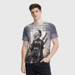 Мужская футболка 3D Nier Automata девушка с мечами - фото 2
