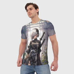 Мужская футболка 3D Nier Automata девушка с мечами - фото 2