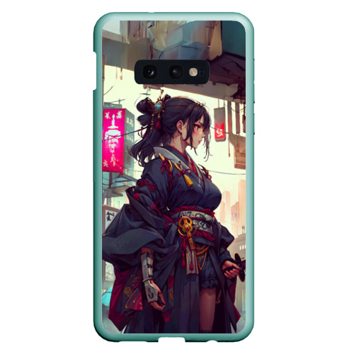 Чехол для Samsung S10E с принтом Кибер самурай девушка, вид спереди #2