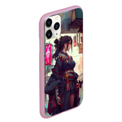 Чехол для iPhone 11 Pro Max матовый Кибер самурай девушка - фото 2