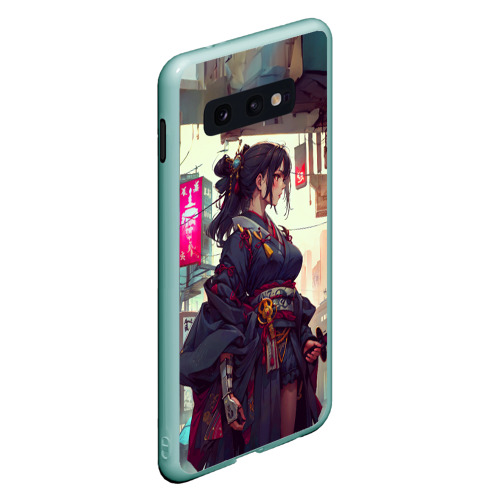 Чехол для Samsung S10E с принтом Кибер самурай девушка, вид сбоку #3