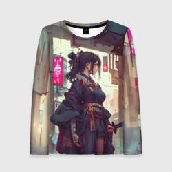 Женский лонгслив 3D Кибер самурай девушка