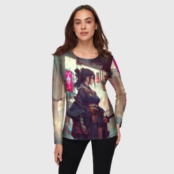Женский лонгслив 3D Кибер самурай девушка - фото 2