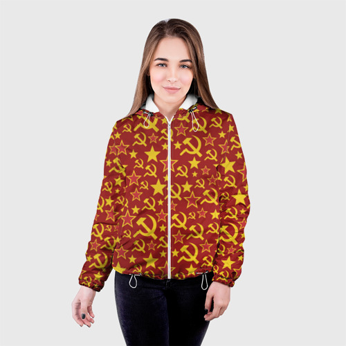 Женская куртка 3D СССР Серп и Молот, цвет белый - фото 3