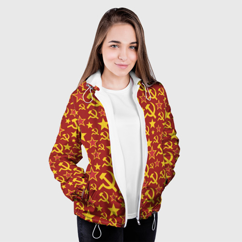 Женская куртка 3D СССР Серп и Молот, цвет белый - фото 4