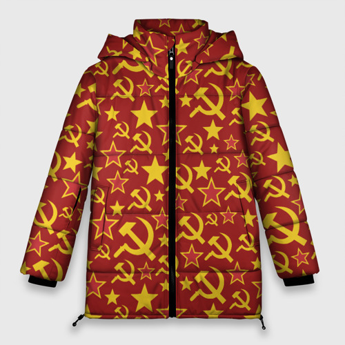 Женская зимняя куртка Oversize СССР Серп и Молот, цвет светло-серый