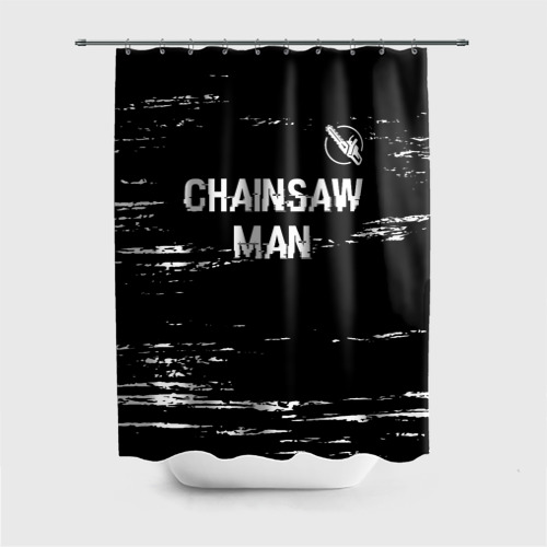 Штора 3D для ванной Chainsaw Man glitch на темном фоне: символ сверху