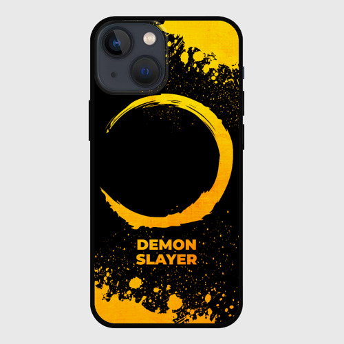 Чехол для iPhone 13 mini с принтом Demon Slayer - gold gradient, вид спереди #2