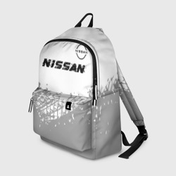 Рюкзак 3D Nissan Speed на светлом фоне со следами шин: символ сверху