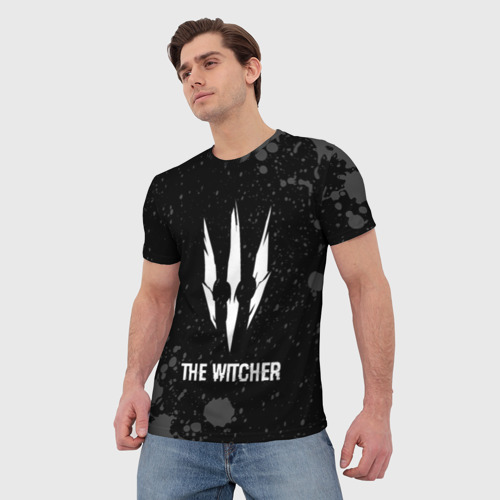 Мужская футболка 3D с принтом The Witcher glitch на темном фоне, фото на моделе #1