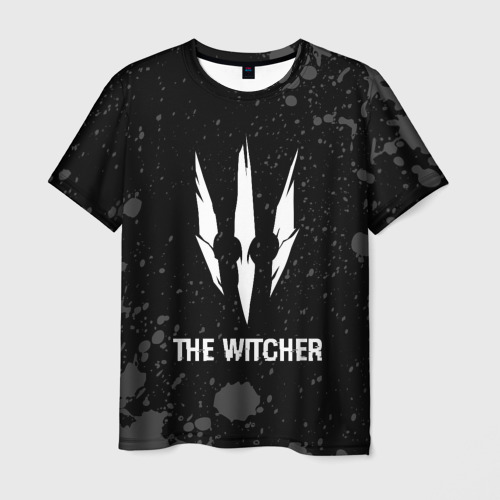 Мужская футболка 3D с принтом The Witcher glitch на темном фоне, вид спереди #2