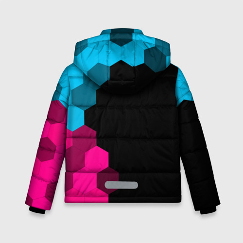 Зимняя куртка для мальчиков 3D с принтом The Witcher - neon gradient: по-вертикали, вид сзади #1