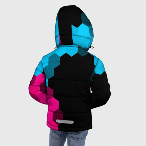 Зимняя куртка для мальчиков 3D с принтом The Witcher - neon gradient: по-вертикали, вид сзади #2