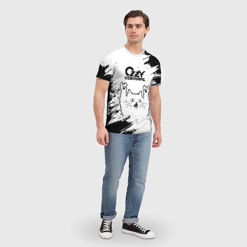 Мужская футболка 3D Ozzy Osbourne рок кот на светлом фоне, цвет 3D печать - фото 5