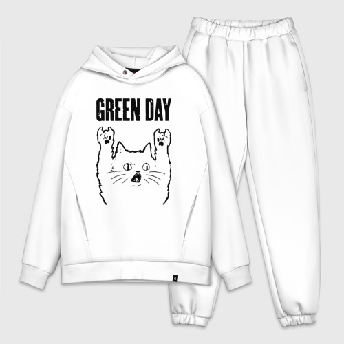 Мужской костюм oversize хлопок Green Day - rock cat, цвет белый