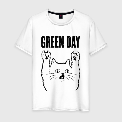 Мужская футболка хлопок Green Day - rock cat, цвет белый