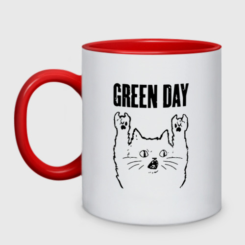 Кружка двухцветная Green Day - rock cat, цвет белый + красный