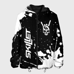 Мужская куртка 3D Skillet и рок символ на темном фоне