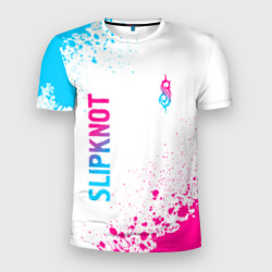 Мужская футболка 3D Slim Slipknot neon gradient style: надпись, символ