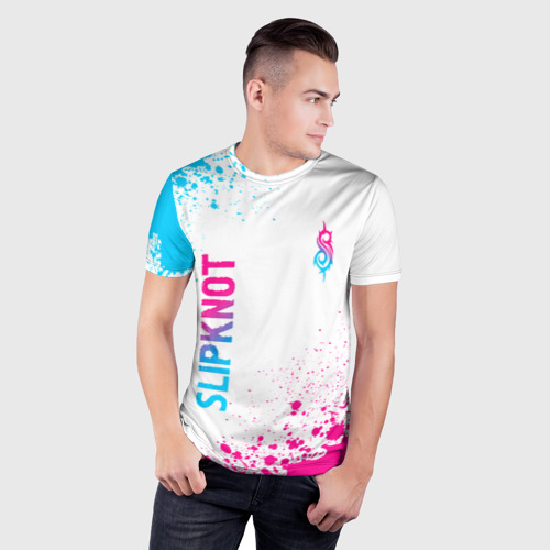 Мужская футболка 3D Slim Slipknot neon gradient style: надпись, символ, цвет 3D печать - фото 3