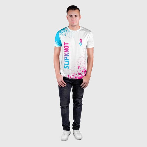 Мужская футболка 3D Slim Slipknot neon gradient style: надпись, символ, цвет 3D печать - фото 4