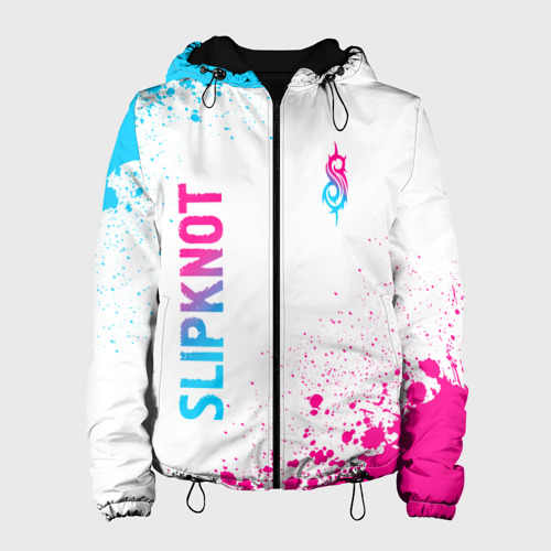 Женская куртка 3D Slipknot neon gradient style: надпись, символ, цвет черный