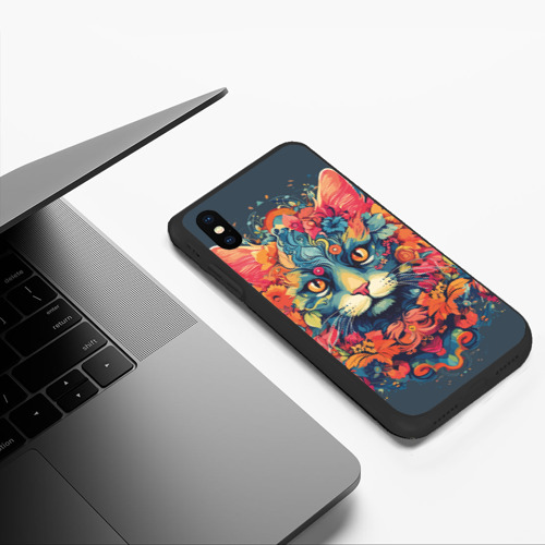 Чехол для iPhone XS Max матовый с принтом Кот в цветах и узорах, фото #5