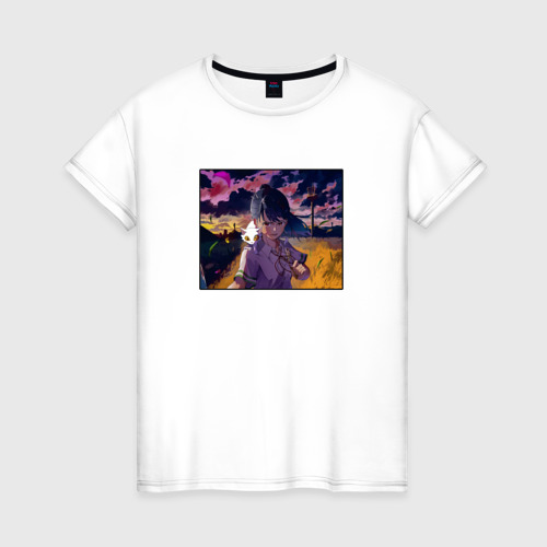 Женская футболка из хлопка с принтом Судзумэ в гневе, вид спереди №1