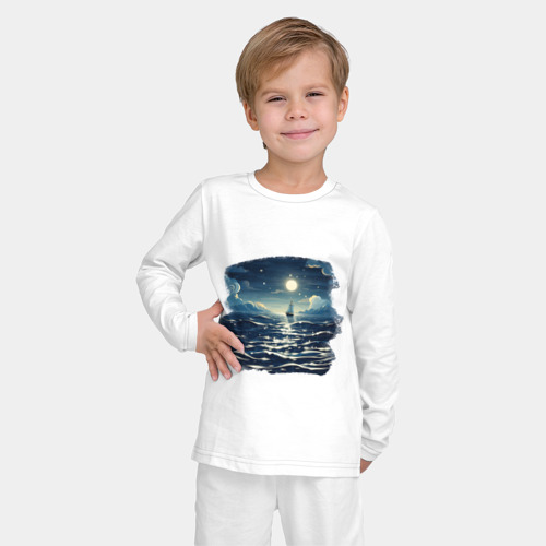 Детская пижама с лонгсливом хлопок с принтом Ночная романтика под луной, фото на моделе #1