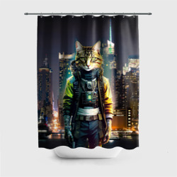 Штора 3D для ванной Cool cat in New York city at night