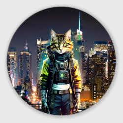 Круглый коврик для мышки Cool cat in New York city at night