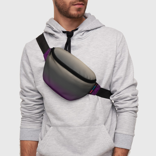 Поясная сумка 3D с принтом Фиолетовый и серый дым - Хуф и Ся, фото на моделе #1