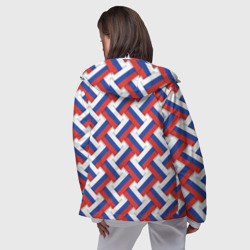 Ветровка с принтом Россия - плетёнка для женщины, вид на модели сзади №3. Цвет основы: белый