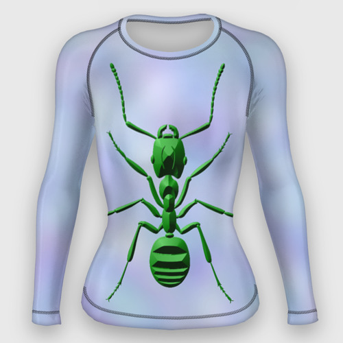 Женский рашгард 3D с принтом Зеленый муравей, вид спереди #2