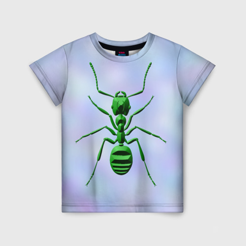 Детская футболка с принтом Зеленый муравей, вид спереди №1