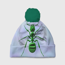 Шапка 3D c помпоном Зеленый муравей