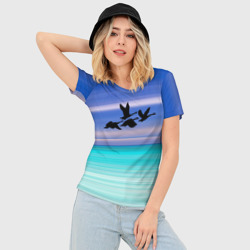 Женская футболка 3D Slim Летят лебеди - фото 2